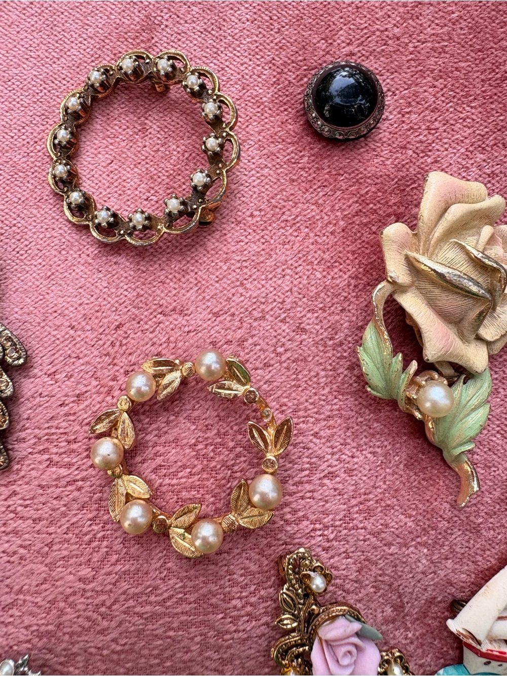 VTG Brooch Pin lot owl Scottie rose ship pear rhinestone enamel gold silver jet - Picture 4 of 7